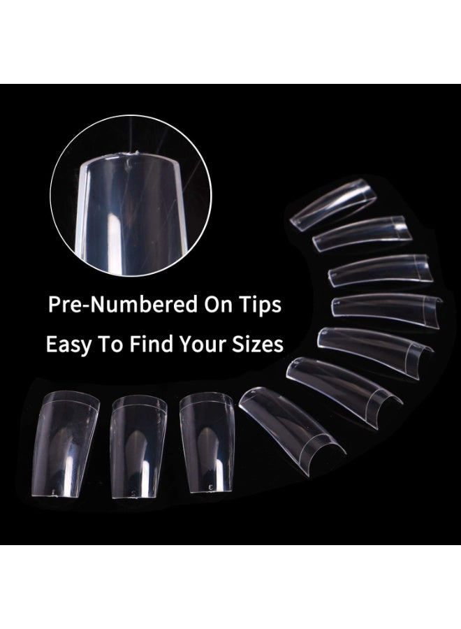 مجموعة أطراف أظافر صناعية للنساء من الأكريليك بنقشة فرنسية بنصف تغطية مع صندوق من 10 مقاسات أطراف أظافر لصالونات التجميل والتركيب في المنزل بنفسك، 500 قطعة (شفاف) - Image 2